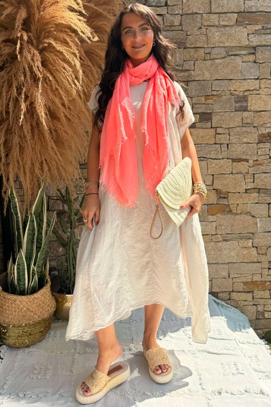 Made in Italy Sa Caleta Cotton Cap Sleeve Pocket Midaxi Dress Stone